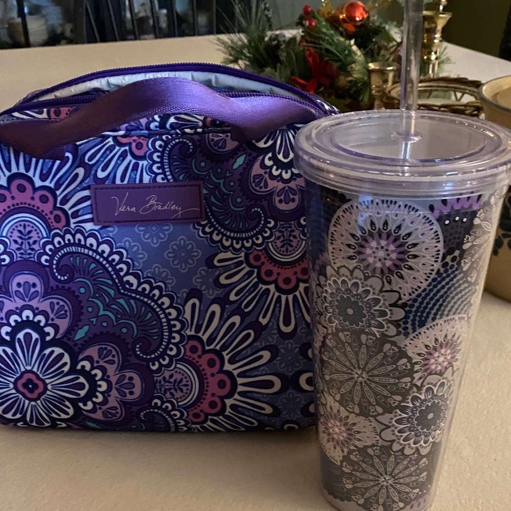 Vera Bradley Purple and Blue Paisley Lunch Bag with Tumbler